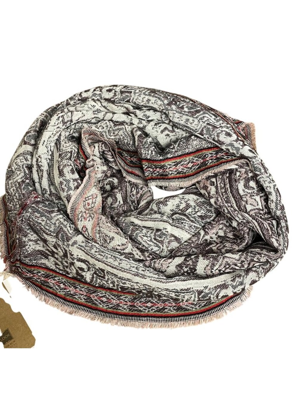 Look by M Printed Abstract Boho Infinity Scarf Brown Pink Cotton Rayon Giftable